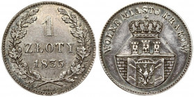 Poland 1 Zloty 1835 'Free City of Krakow'. Obverse: Crowned castle. Reverse: Value and date within wreath. Edge plain. Silver. Small Scratches. C 13. ...