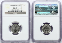 Poland 20 Groszy 1923 Obverse: Crowned eagle with wings open. Reverse: Value within wreath. Nickel. Y 12. NGC MS 65