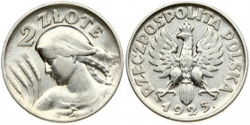 Poland 2 Zlote 1925 (London) Dot after date. Obverse: Crowned eagle with wings open. Reverse: Bust left. Edge Description: Reeded. Silver. Small Scrat...