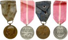 Poland 2 Awards Medals (20th century) Pre WW2 (Eagle with crown) XX years in Service (silver; halmarked AG.0.950; 10TH yers ann). Bronze. Weight appro...