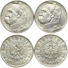 Poland 10 Zlotych 1934 & 1936 (w) Obverse: Radiant crowned eagle with wings open. Reverse: Head of Jozef Pilsudski left. Edge Description: Reeded. Y 2...