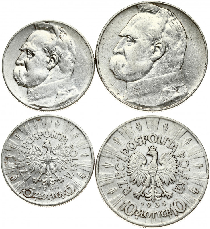 Poland 5 & 10 Zlotych (1934-1935) Obverse: Eagle with wings open with no symbols...