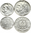 Poland 5 & 10 Zlotych (1934-1935) Obverse: Eagle with wings open with no symbols below. Reverse: Head of Jozef Pilsudski left. Edge Description: Reede...