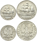 Poland 2 & 5 Zlotych 1936(w) 15th Anniversary of Gdynia Seaport. Obverse: Crowned eagle with wings open. Reverse: Sailing ship. Silver. Y 30; 31. Lot ...