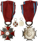 Poland Silver Cross (1944) of Merit after Moscow & Small Cross. Knight's cross; with the horns of the arms ending with balls; five rays in each corner...