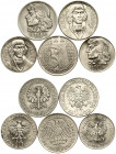 Poland 10 Zlotych 1960-1969 Obverse: Eagle with wings open. Reverse: Head. Copper-Nickel. Y 50; 50a; 51; 51a; 52.1. Lot of 5 Coins