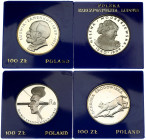 Poland 100 Zlotych 1974-1979 Warsaw. With Origanal Box. Silver. Lot of 4 Coins