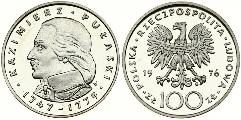 Poland 100 Zlotych 1976MW Kazimierz Pulaski. Obverse: Imperial eagle above value...