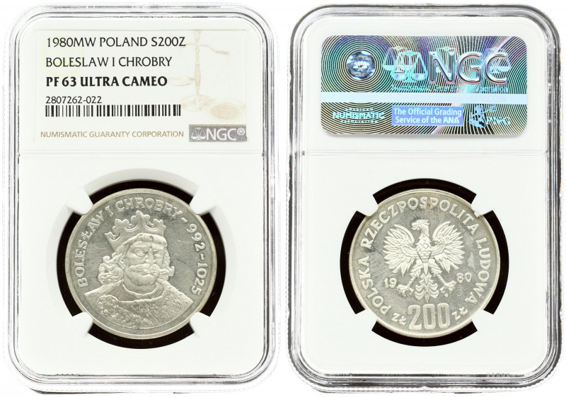 Poland 200 Zlotych 1980MW. Obverse: Imperial eagle above value. Reverse: King Bo...