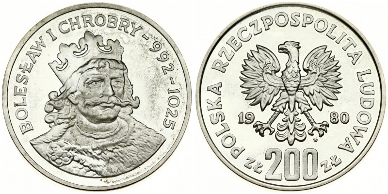 Poland 200 Zlotych 1980MW King Boleslaw I Chrobry. Obverse: Imperial eagle above...