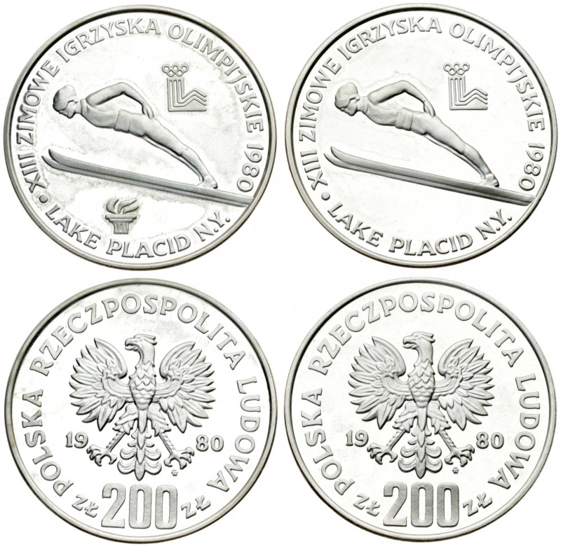 Poland 200 Zlotych 1980 1980 Winter Olympics Lake Placid. Obverse: Imperial eagl...