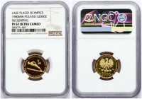 Poland 2000 Zlotych 1980MW Ski Jumping. Obverse: Eagle above value. Reverse: Ski jumper. Gold 8.0g. Y 111. NGC OF 67 ULTRA CAMEO