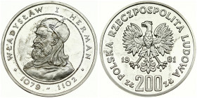 Poland 200 Zlotych 1981MW King Wladyslaw I Herman. Obverse: Imperial eagle above value. Reverse: Bust of King Wladyslaw I Herman left within circle. S...