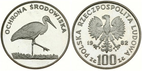 Poland 100 Zlotych 1982MW Stork. Obverse: Imperial eagle above value. Reverse: White Stork walking right. Silver. Y 141
