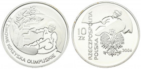 Poland 10 Zlotych 2006MW 2006 Winter Olympics. Obverse: Snow boarder above crowned eagle. Reverse: Snow boarder. Edge Description: Plain. Silver. Y 55...