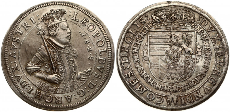 Austria 1 Thaler 1628 Hall. Leopold V (1626-1632). Obverse: Crowned half size po...