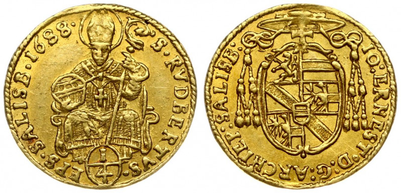 Austria SALZBURG 1/4 Ducat 1688 Johann Ernst(1687-1709). Obverse: Cardinals' hat...