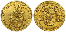 Austria SALZBURG 1/4 Ducat 1688 Johann Ernst(1687-1709). Obverse: Cardinals' hat above oval shield. Obverse Legend: IO ERNEST… Reverse: St. Rupert; va...