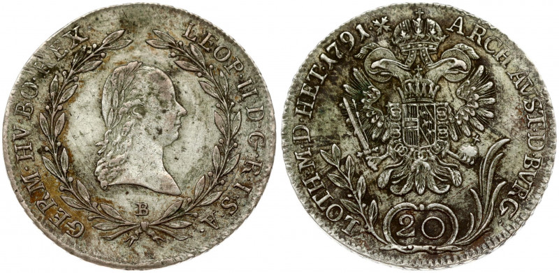 Austria 20 Kreuzer 1791B Leopold II(1790-1792). Obverse: Head right within wreat...