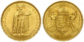 Austria Hungary 20 Korona 1892 KB Kremnitz. Franz Joseph I(1848-1916). Obverse: Emperor standing. Reverse: Crowned shield with angel supporters. Gold....