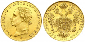 Austria 1 Ducat 1848/1898A 50th Jubilee. Franz Joseph I(1848-1916). Obverse: Laureate head left. Reverse: Second date below eagle. Gold 3.48g. Small S...