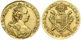 Austrian Netherlands 1/2 Souverain D'or 1750(h) R. Maria Theresa(1740-1780). Obverse: Bust with decolletage right. Obverse Legend: MAR • TH • D • G • ...