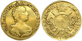 Austrian Netherlands 1/2 Souverain D'or 1753 Antwerpen. Maria Theresa(1740-1780). Obverse: Bust with decolletage right. Obverse Legend: MAR • TH • D: ...