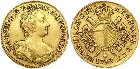 Austrian Netherlands 1/2 Souverain D'or 1753(l) R Antwerp. Maria Theresa(1740-1780). Obverse: Bust with décolletage right. Obverse Legend: MAR • TH • ...