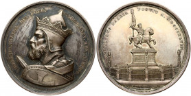 Belgium Medal 1848 Simonis Hart. Obverse: Erection of the equestrian statue of Godefroid de Bouillon in Brussels. Right: B. helmeted left; holding swo...