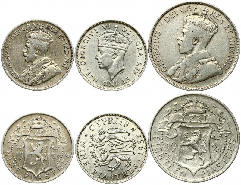 Cyprus 9 & 18 Piastres (1921-1938) Obverse: Crowned bust left. Reverse: Crowned ...