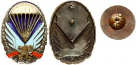 Czechoslovakia Republic A Parachutist Badge (1960); maker marked 'ZUKOV PRAHA XI'. Bronze silvered. Enamel. Weight approx: 44.64 g. Diameter: 60x48 mm...
