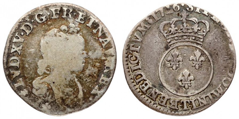 France 1/6 ECU 1716 T Louis XV(1715-1774). Obverse: Young laureate bust right. R...