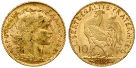 France 10 Francs 1906 Obverse: Marianne right. Lettering: REPUBLIQUE FRANÇAISE. Reverse: Cockerel left. Lettering: LIBERTE·EGALITE·FRATERNITE 10 Fcs 1...
