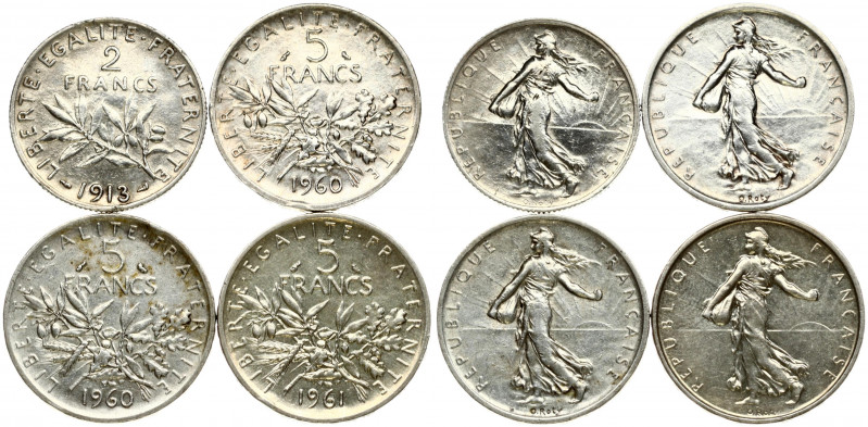 France 2-5 Francs (1913-1961) Obverse: Figure; left; sowing seed 'La Semeuse'. R...