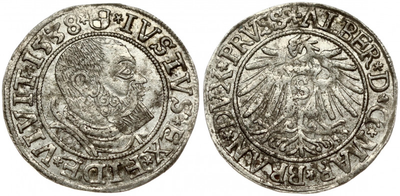 Germany Prussia 1 Groschen 1538 Albrecht (1525-1569). Obverse: Bust right in cir...