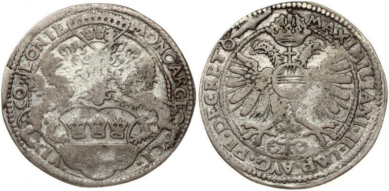 Germany Cologne 1/2 Thaler 1567 Obverse: Helmeted arms supported by a lion and g...