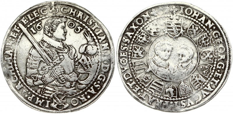 Germany SAXONY 1 Thaler 1605 HB Christian II & Johann Georg I & August (1591 - 1...