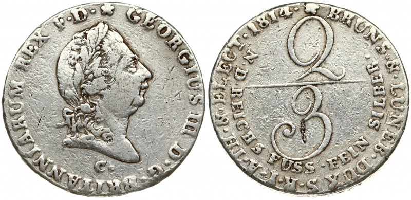 Germany HANNOVER 2/3 Thaler 1814C George III(1760-1820). Obverse: Laureate head ...