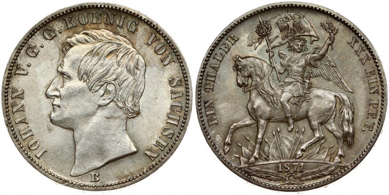 Germany SAXONY 1 Thaler 1871 B Victory Over France. Johann(1854-1873). Obverse: ...