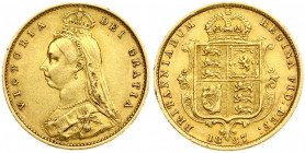 Great Britain 1/2 Sovereign 1887 Golden Jubilee year of Queen Victoria. Victoria(1837-1901). Obverse: Bust left wearing small crown and veil. Obverse ...