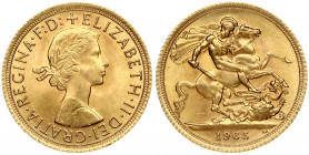 Great Britain 1 Sovereign 1965 Elizabeth II(1952-). Obverse: Laureate bust right. Reverse: St. George slaying the dragon. Gold 7.97g. KM 908