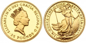 Great Britain 25 Pounds 1987 Elizabeth II(1952-). Obverse: Crowned head right. Reverse: Britannia standing. Gold 8.51g. KM 951