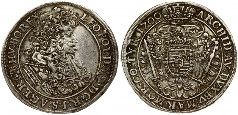 Hungary 1/2 Thaler 1700KB Leopold I (1657-1705). Obverse: Armored bust right. Ob...