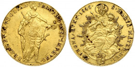 Hungary 1 Ducat 1848 Ferdinand V(1835 - 1848). Obverse: Emperor standing. Obverse Legend: FERD. I. D. G... Reverse: Madonna with child. Gold 3.48g. Sm...