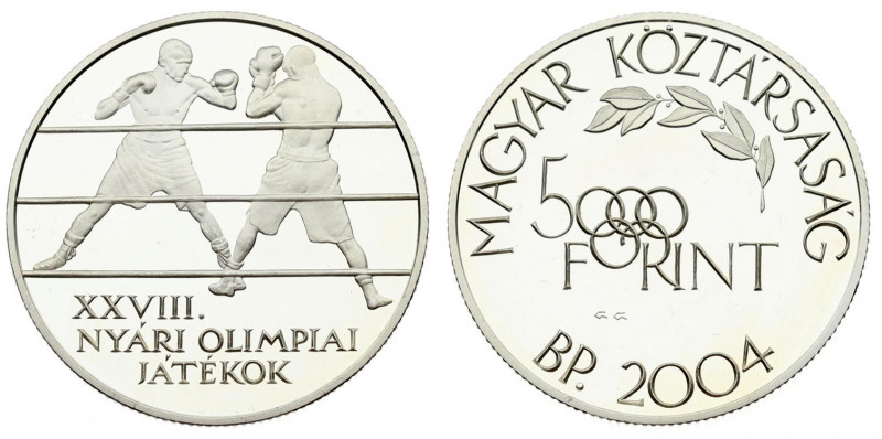 Hungary 5000 Forint 2004 BP Obverse: Value. Reverse: Two Olympic boxers. Edge De...