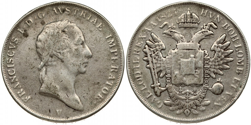 Italy Lombardy-Venetia 1 Scudo 1824 V. Franz II (I) (1792-1835). Obverse: Laurea...