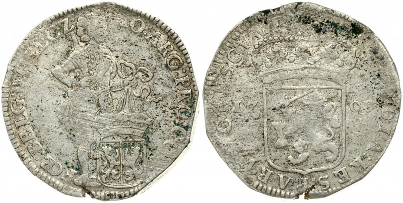 Netherlands GELDERLAND 1 Silver Ducat 1708 Obverse: Knight standing right; crown...