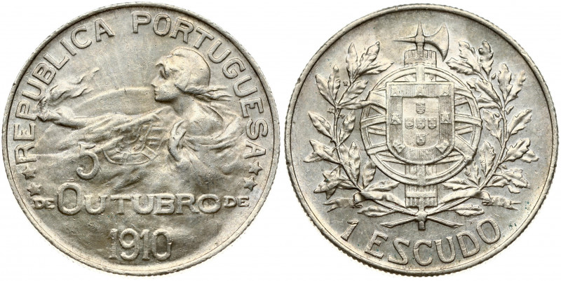 Portugal 1 Escudo 1910 October 5 1910 Birth of the Republic. Obverse: Bust holdi...