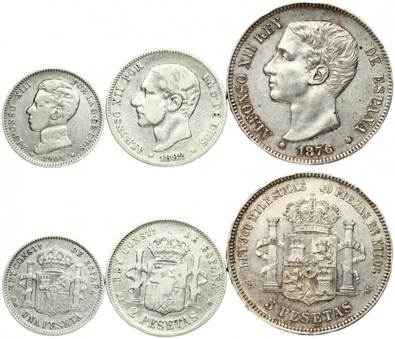 Spain 1-5 Pesetas (1876-1904) Obverse: Head left. Reverse: Crowned arms; pillars...