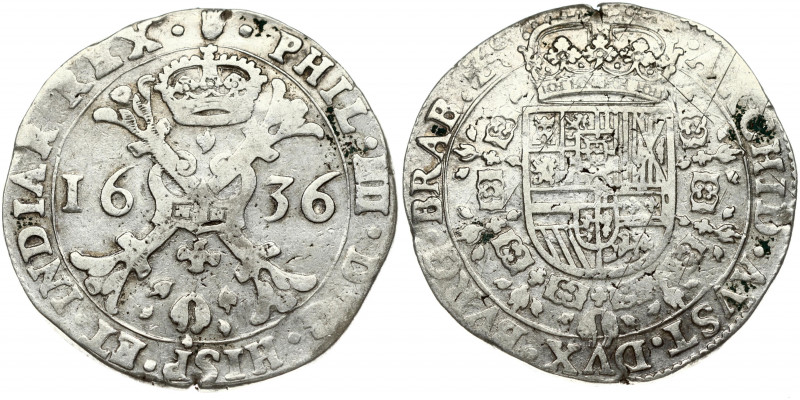 Spanish Netherlands BRABANT 1 Patagon 1636 Antwerp. Philip IV(1621-1665). Obvers...